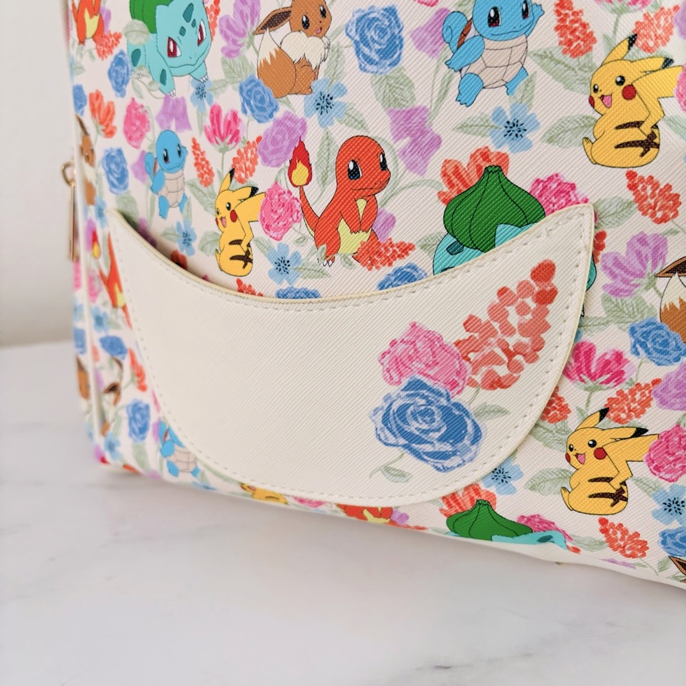Pokemon Floral Pocket Backpack in White, Pink, Blue, Green, Yellow, Red - Picture 5 of 9